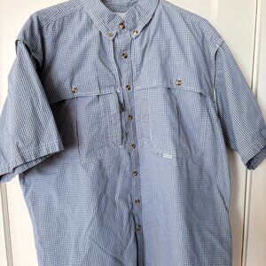 Drake Waterfowl Delta Vented Fishing Shirt Men's XL Blue and White Button Up